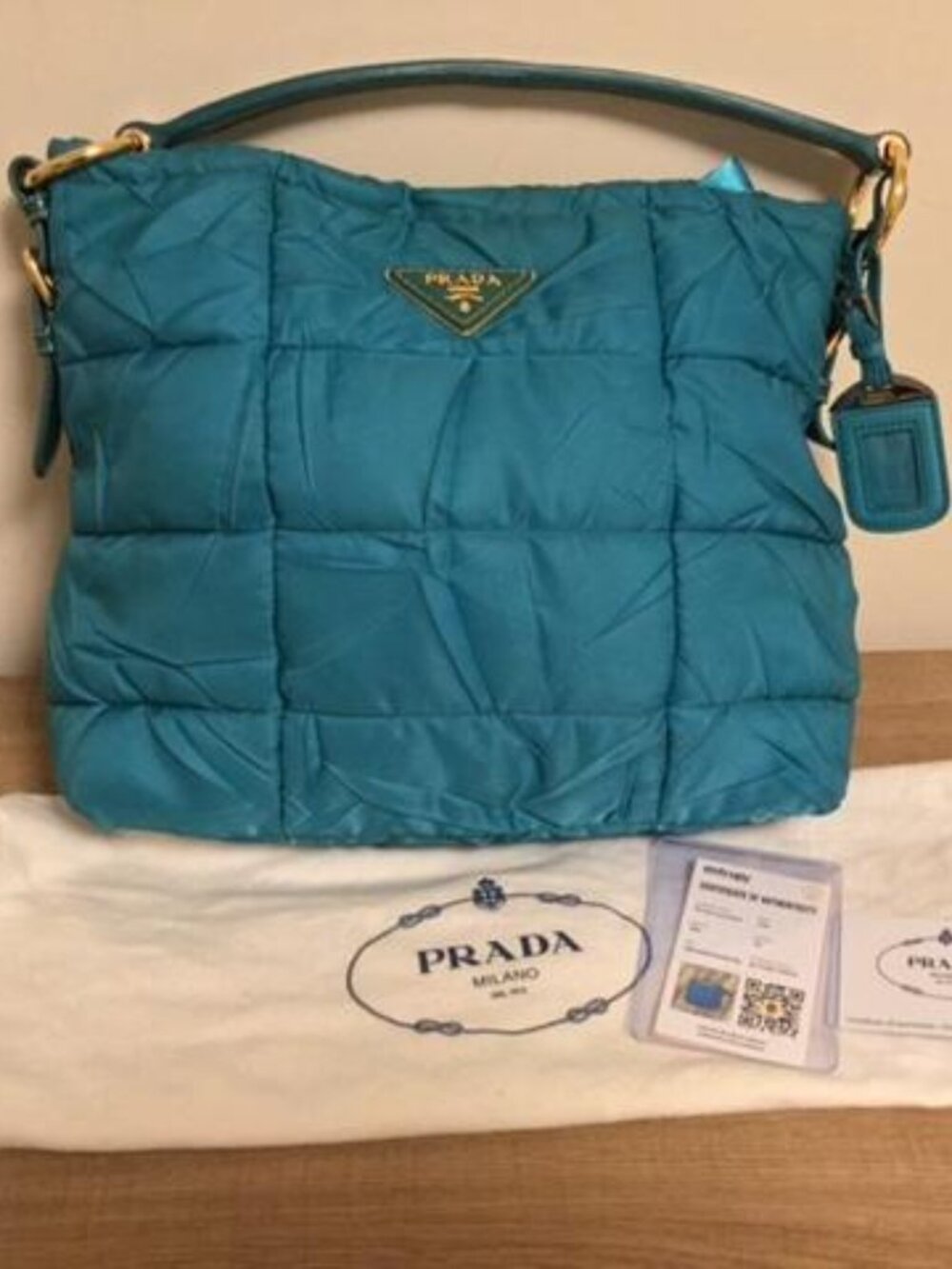 Prada Crispy Nylon Quilted Shoulder Bag with COA, Luggage Tag & Prada Dustbag